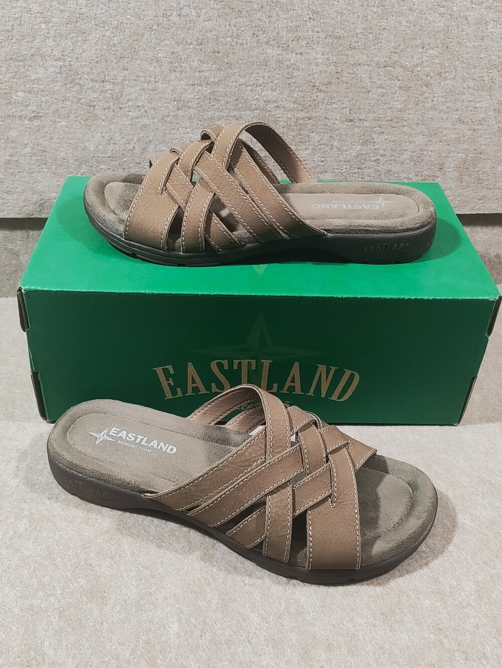 Eastland Taupe Woven Slide Sandals